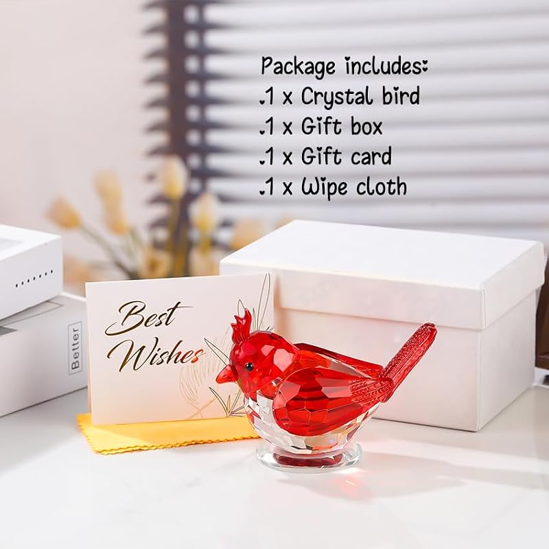 Hand Blown Glass Red Bird Figurine - Bird Decor for Home & Gift - Arikyrist