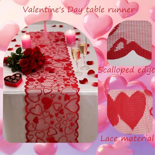 Valentine's Day Lace Heart Table Runner - 13 x 72 Inch Romantic Home Decor