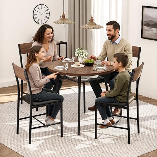 5-Piece Round Dining Table Set for 4, Small Kitchen Table with Storage Shelf