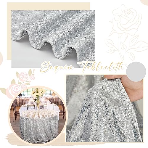Silver 156 x 90 Inch Sequin Tablecloth - Rectangular Sparkle Party Wedding Cover by SoarDream