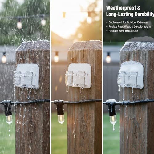 40 Pack Reusable Outdoor String Light Hooks – Waterproof Adhesive Clips