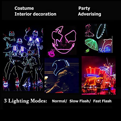 Flexible EL Wire Neon Light Strip 9.8ft - Battery Powered Glowing Rope Light