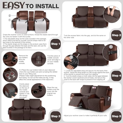 Waterproof Loveseat Recliner Cover with Console, Anti-Slip Protector