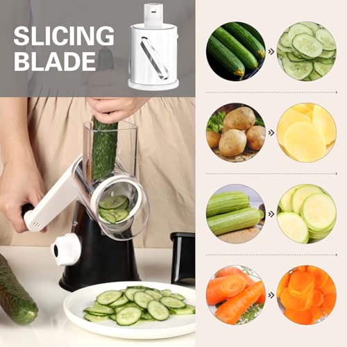 Rotary Cheese Grater & Vegetable Shredder with Suction Base - 3 Blades