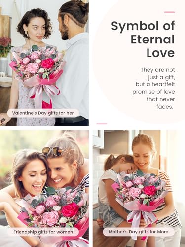 Preserved Real Rose Bouquet with Gift Box - Hot Pink Forever Flowers