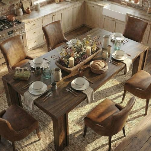 71-Inch Farmhouse Rectangular Dining Table, Walnut Wood Kitchen Table