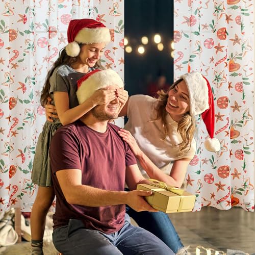 BROSHAN White Christmas Sheer Curtains 2-Panel Set 52W x 63L - Gingerbread & Candy Cane Pattern