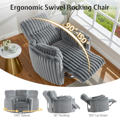 Oversized Swivel Rocking Nursery Recliner Chair with USB and Corduroy
