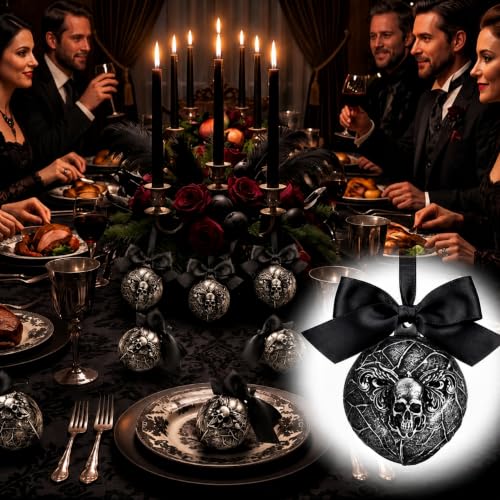 12 Black Gothic Skull Christmas Ornaments Halloween Tree Decorations