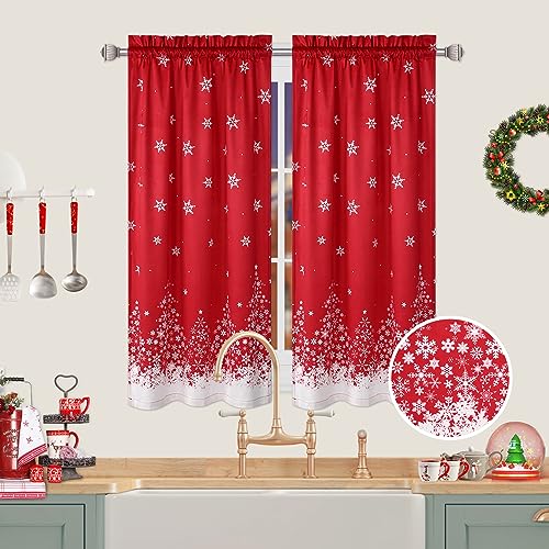 Garvee Snowflake Christmas Velvet Curtain Short 26x45 Inches - Pack of 2