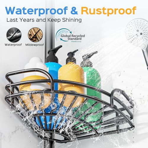 Corner Shower Caddy Tension Pole 4-Tier Adjustable Bathroom Organizer