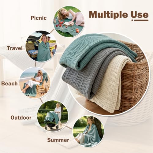 EMME 100% Cotton Muslin Throw Blanket - 4-Layer Soft Gauze (Teal, 50"x71")