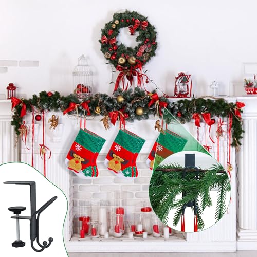 Muximud 3-Pack Black Christmas Stocking Holders for Fireplace Mantle 2-in-1 Hooks