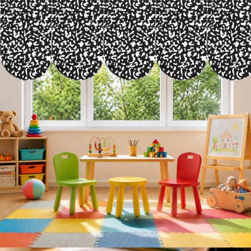 6 Pack Composition Classroom Curtains - 24 x 35 Inch Window Valance Drapes