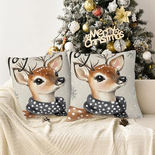 Christmas Deer Joy 18x18 Pillow Covers (Set of 2) – Winter Solstice Throw Pillow Cases