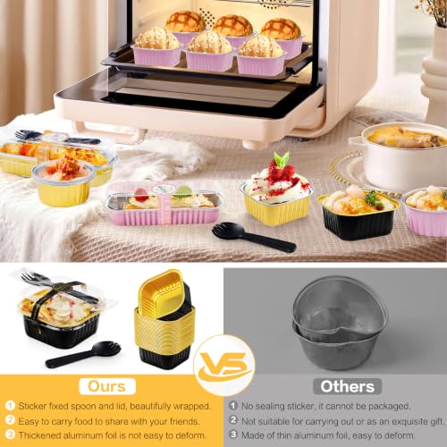 ZAOXILEN Square Mini Cake Pans with Lids, 5oz/125ml Aluminum, Black Gold