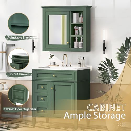 30-Inch Single Sink Bathroom Vanity Set with Mirror Cabinet and Drawers