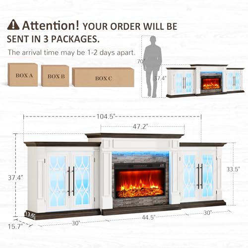 104-Inch Fireplace TV Stand with Electric Heater and Power Outlet