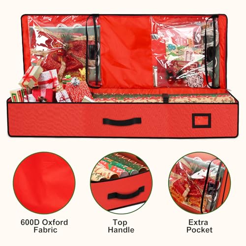 Wrapping Paper Storage Container Heavy Duty Oxford Red Holiday Organizer