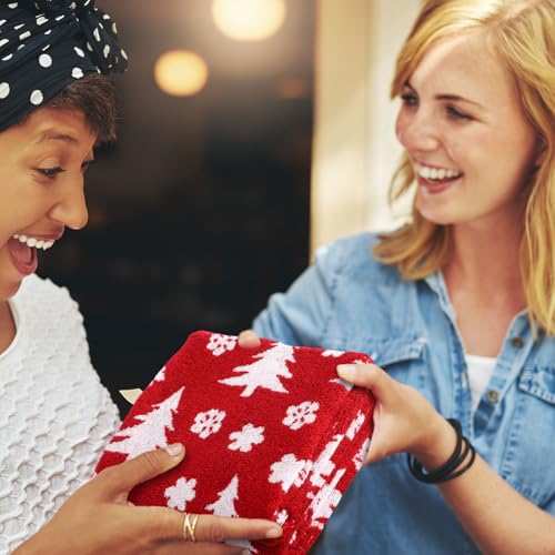Peryiter 2 Pcs Red Christmas Tree Hand Towels for Bathroom 100%cotton
