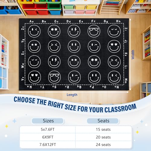 5' x 7'6" Classroom Rug with 15 Seating Spots, Non-Slip Kids Area Carpet