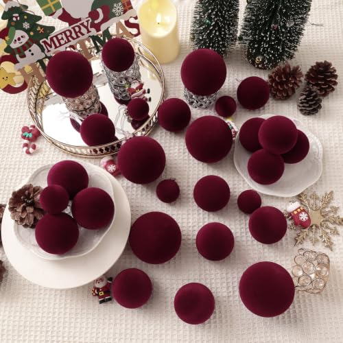 Drayenne Burgundy Velvet Christmas Ball Ornaments Set - 46pcs Shatterproof Holiday Decor