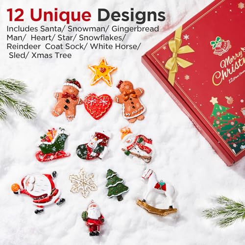 Sooez Large Christmas Ornaments Set - 12 Assorted Resin Holiday Decorations
