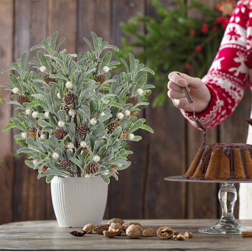 Solsew 6 Pcs Christmas Artificial Mistletoe Picks with White Berries, 17.3 Inches