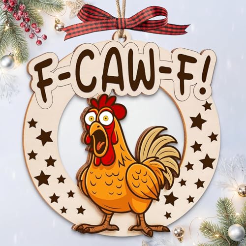 Funny Chicken Christmas Ornament - Wooden Farm Animal Holiday Decor