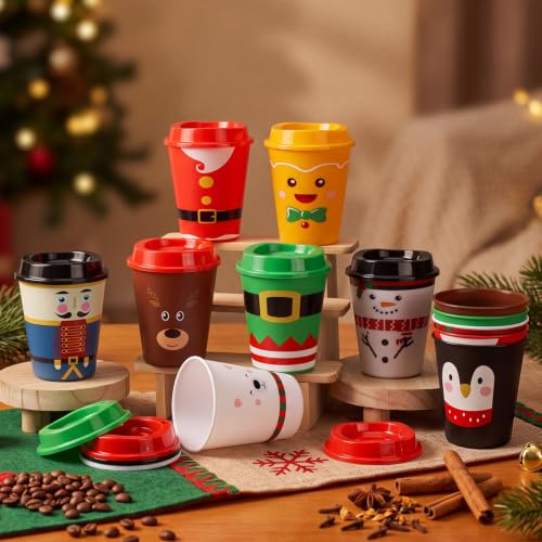 Rtteri 24 Pack Christmas Coffee Cups with Lids - 12oz Plastic Tumbler Set