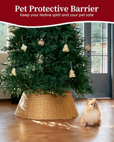 HAPPYCLUB 28in Christmas Tree Collar - Natural Woven Hyacinth Rattan Basket for 6ft-7.5ft Trees