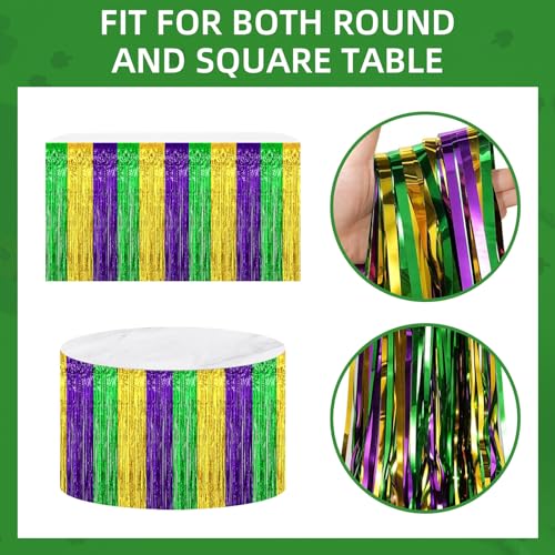 Ohiyoo Gold Green Purple Mardi Gras Fringe Table Skirt Set 5 Pack 29x108 Inch Party Decorations