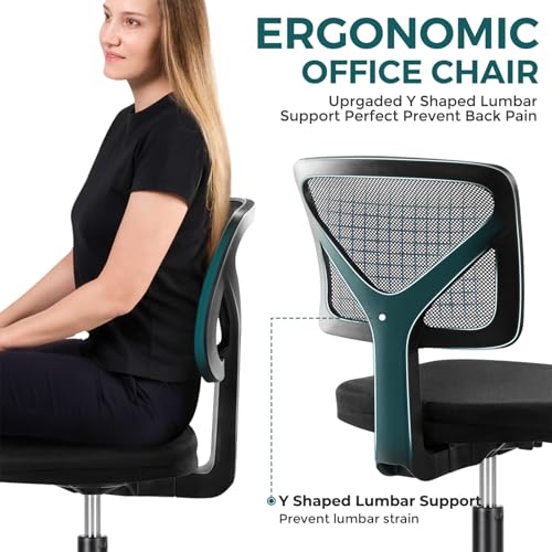 Armless Mesh Office Chair, Ergonomic Adjustable Rolling Computer Desk Chair
