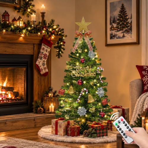 AMENON 3FT Artificial Mini Christmas Tree with Remote – Green Tabletop Tree