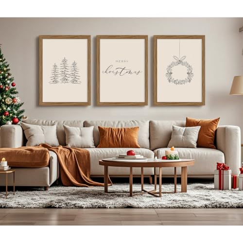 Christmas Prints 16x24 Inch Wood Framed Set of 3 Canvas Wall Art Baccone