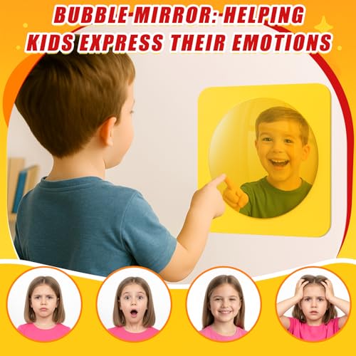 3-Piece Sensory Bubble Wall Mirror Set - 10x10 Inch Shatterproof Acrylic