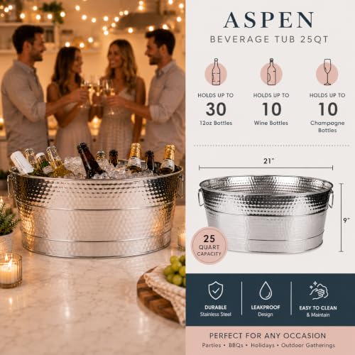 BREKX Heavy-Duty Stainless Steel Beverage Tub - Large Oval Ice Cooler, 25 Qt