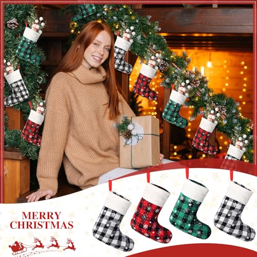 Laumoi Mini Christmas Stockings Bulk 5 Inch Buffalo Plaid Holiday Decor (60 Pieces)