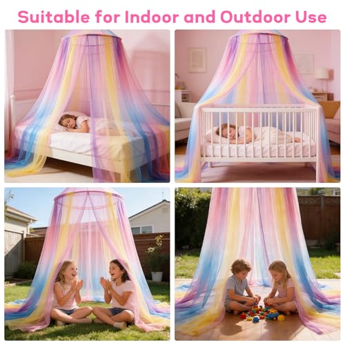 Rainbow Princess Bed Canopy - Hanging Dome Mosquito Netting for Beds