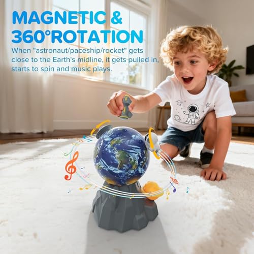 Magnetic Musical Rotating Space Toy with Astronaut Figures and LED Lights
