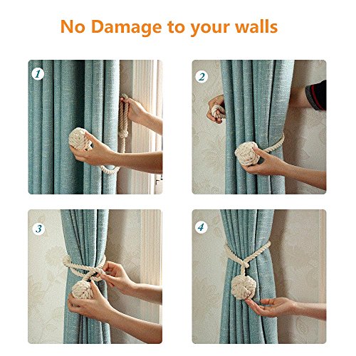 4 Pack Handmade Rope Curtain Tiebacks - Heavy Duty Decorative Holdbacks