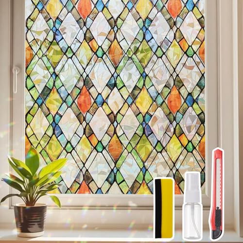 Stained Glass Window Privacy Film - 17.5" x 78.7" Rainbow