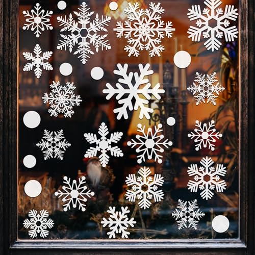 ROROP 321pcs Christmas Window Decals - 9 Sheets Snowflakes Design for Glass Windows (Snow)