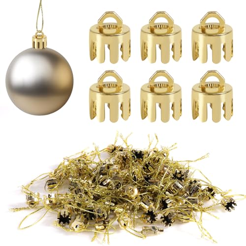 Gold 100 Pcs Christmas Ornament Caps, 0.6x0.47in Plastic Hanger Caps