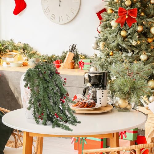Suncalla 2 Pack 34-Inch Norfolk Artificial Christmas Pine Branches with Berries & Pinecones