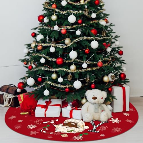 Tiamon African American Santa Christmas Tree Skirt 36 Inch Red - Cultural Holiday Decor