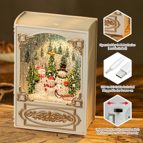 Weijiplie Vintage Book Santa Snow Globe Lantern with Music and Lights - Beige Variation