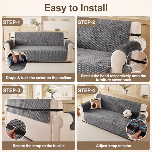 Waterproof Plush Couch Cover for Dogs & Cats, 2 Cushion Slipcover - Grey