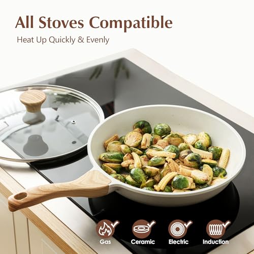 8-Inch Nonstick Ceramic Frying Pan with Lid - Non-Toxic Induction Skillet