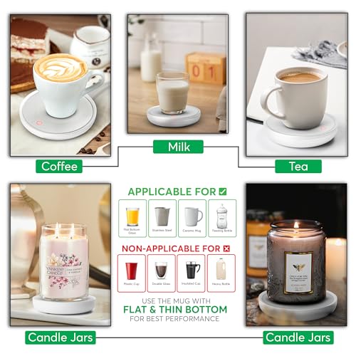 BULK PARADISE White Coffee Mug Warmer with Auto Shut-Off - 17W Desk Cup Warmer